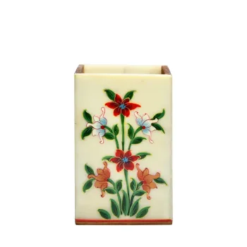 Hand Painted Wood Stone Pen Stand